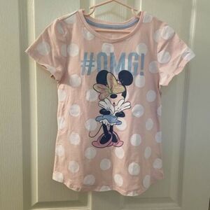 Disney Minnie Mouse Pink Polka Dot OMG! Graphic Tee Sequins Girls Size L 10-12